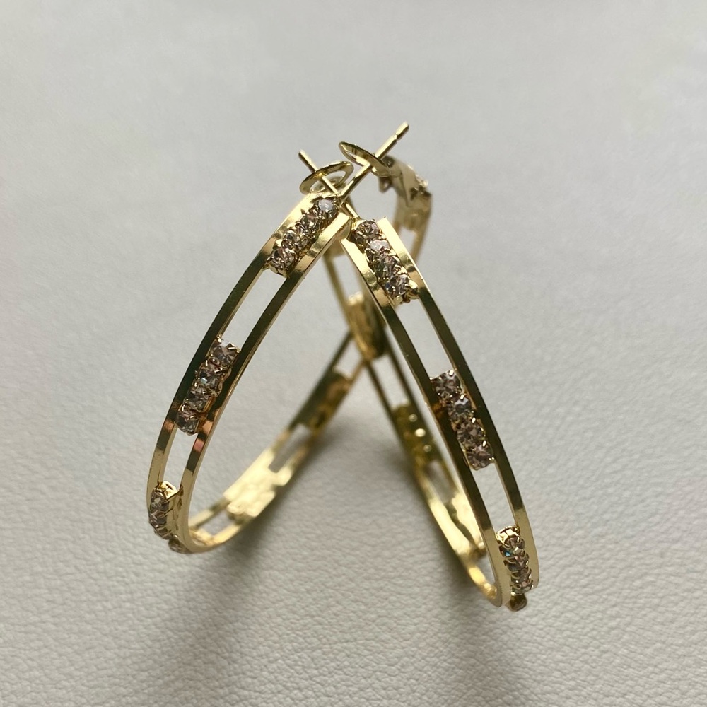 Geometric Circular Crystal Charm Hoop Earrings